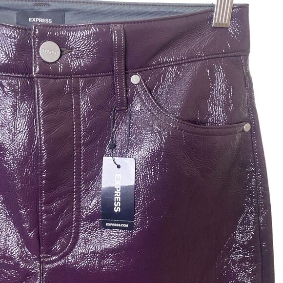 Express Purple Polyurethane Shiny Modern Straight Pants Super High Rise Size 6S - Picture 5 of 12